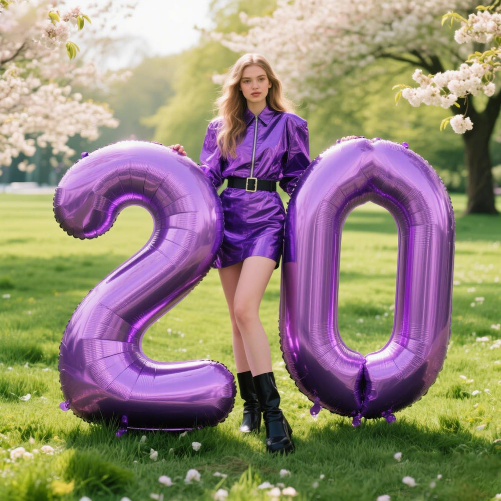 Kelfuoya purple foil 0 balloon includes straw for easy inflation.