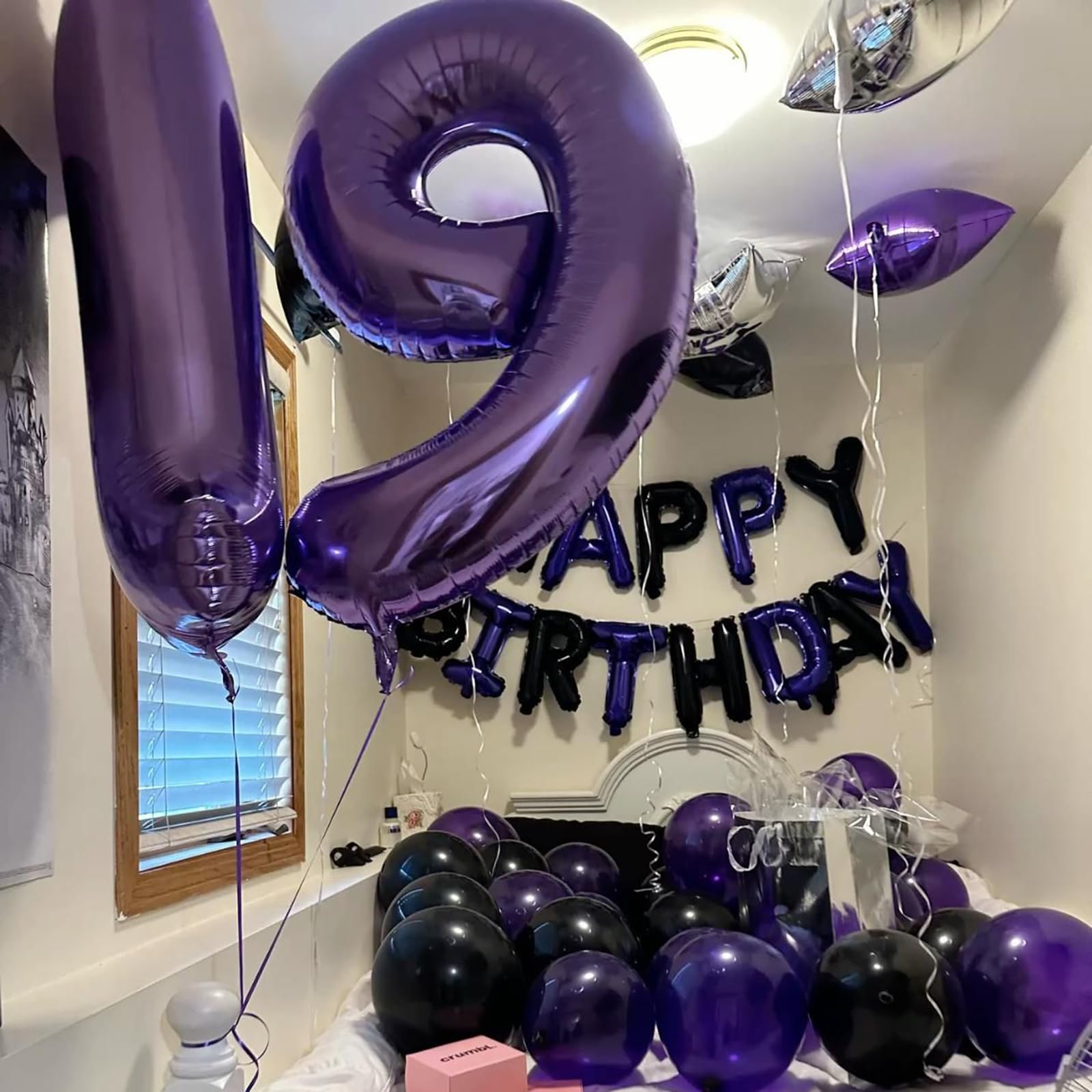 Kelfuoya purple number 19 balloon 40inch party decor with eye-catching shine.