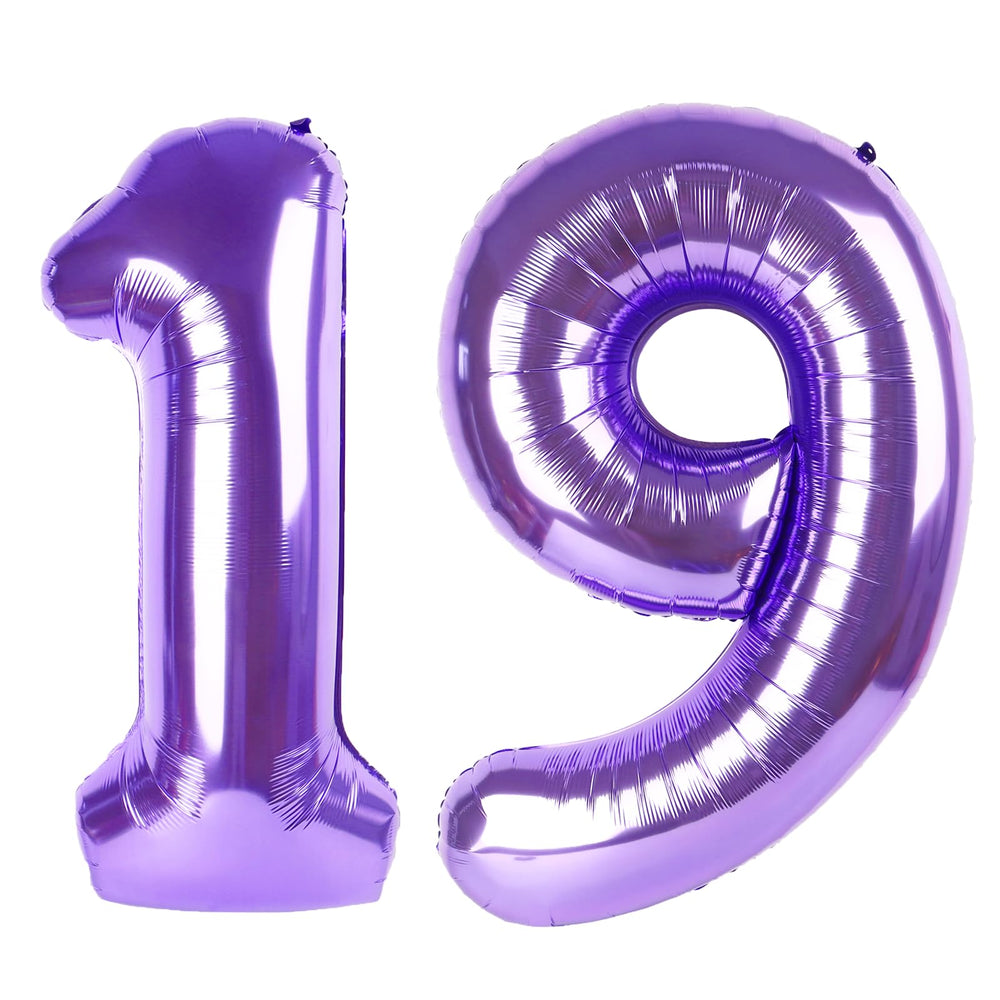 Kelfuoya purple number 19 balloon 40inch inflated for party decor and photos.