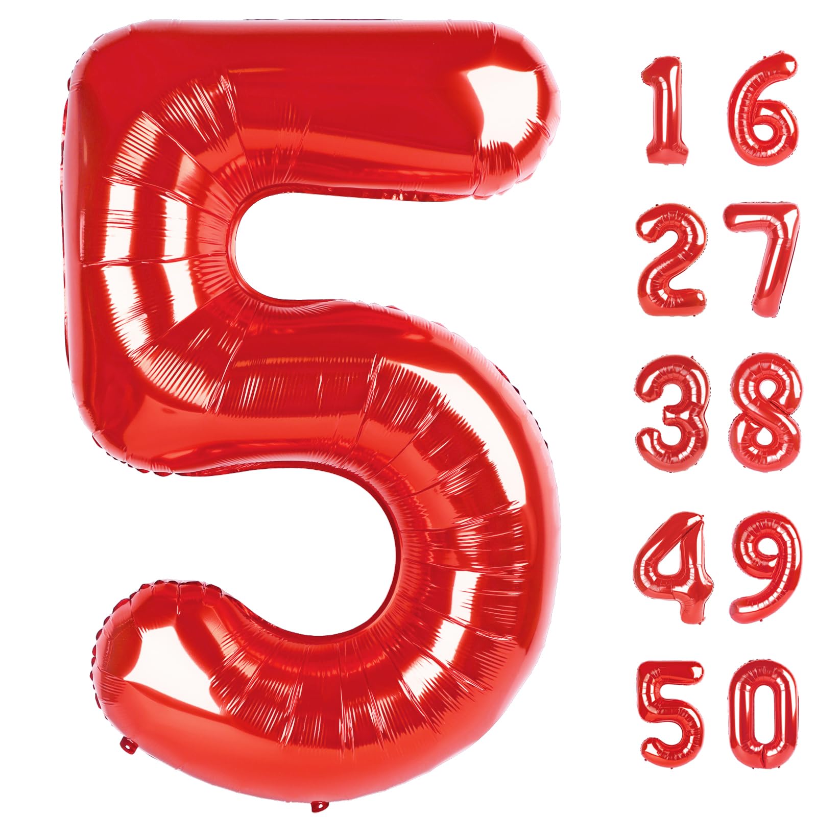 Kelfuoya red number 5 foil balloon, ideal for vibrant party photos and centerpieces.