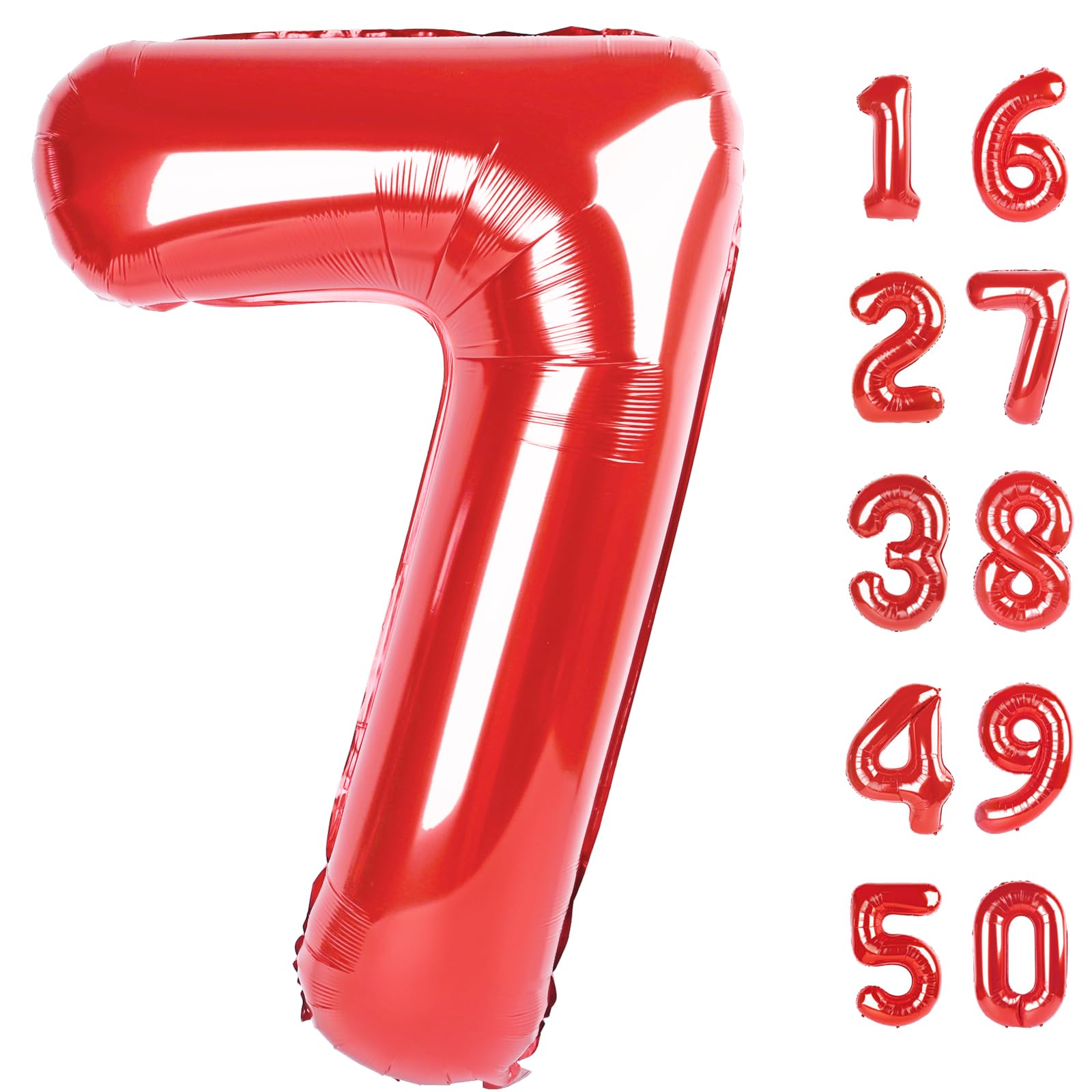 Kelfuoya Red Number 7 balloon, front view, ideal birthday centerpiece.