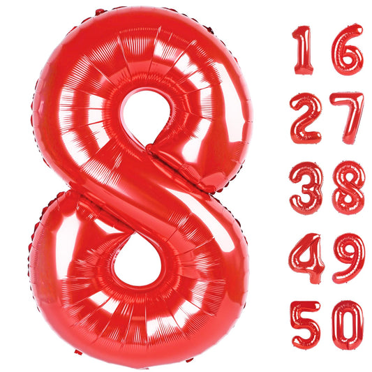 Kelfuoya red number 8 balloon 40-inch serves as a bold party backdrop.