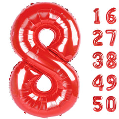 Kelfuoya red number 8 balloon 40-inch serves as a bold party backdrop.