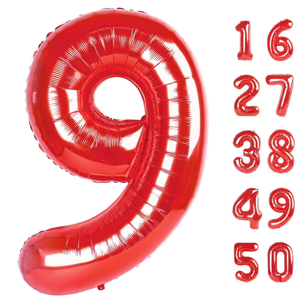 Kelfuoya red number 9 balloon on wall display for a bold birthday backdrop.