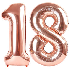 Kelfuoya rose gold 18-number balloon on wall creates a striking backdrop