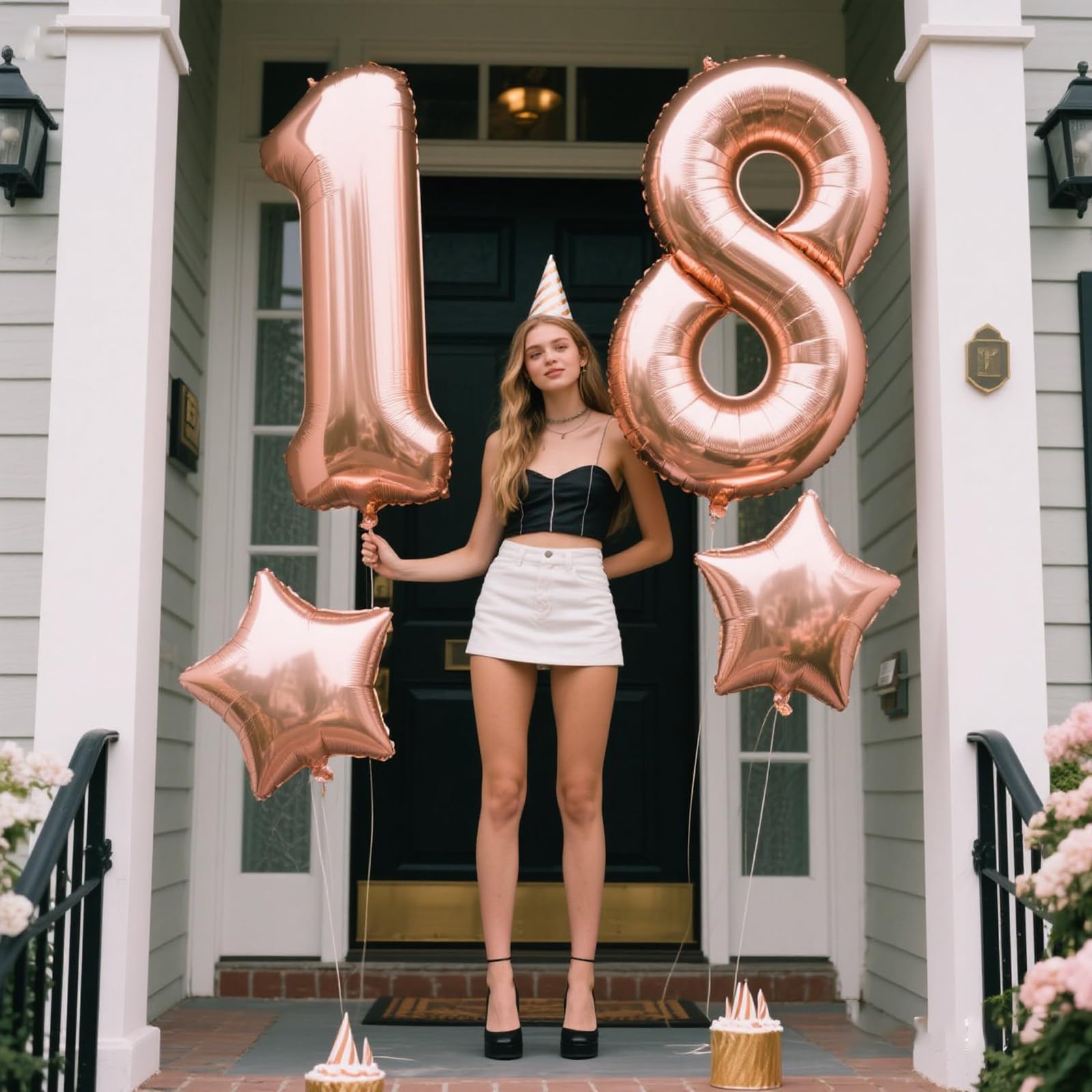Kelfuoya rose gold 18-number balloon wall setup for photos