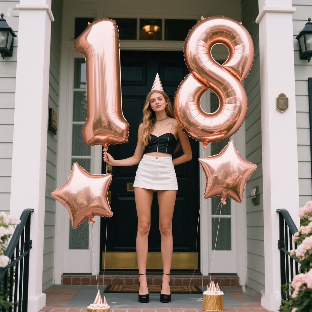 Kelfuoya rose gold 18-number balloon wall setup for photos