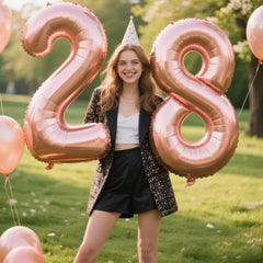 Kelfuoya rose gold 28 balloon paired with decor for a festive vibe.