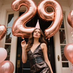 Kelfuoya rose gold 29 balloon features self-sealing design for long-lasting display.