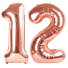 Kelfuoya rose gold 40-inch number 12 balloon creates a dramatic birthday or anniversary backdrop.