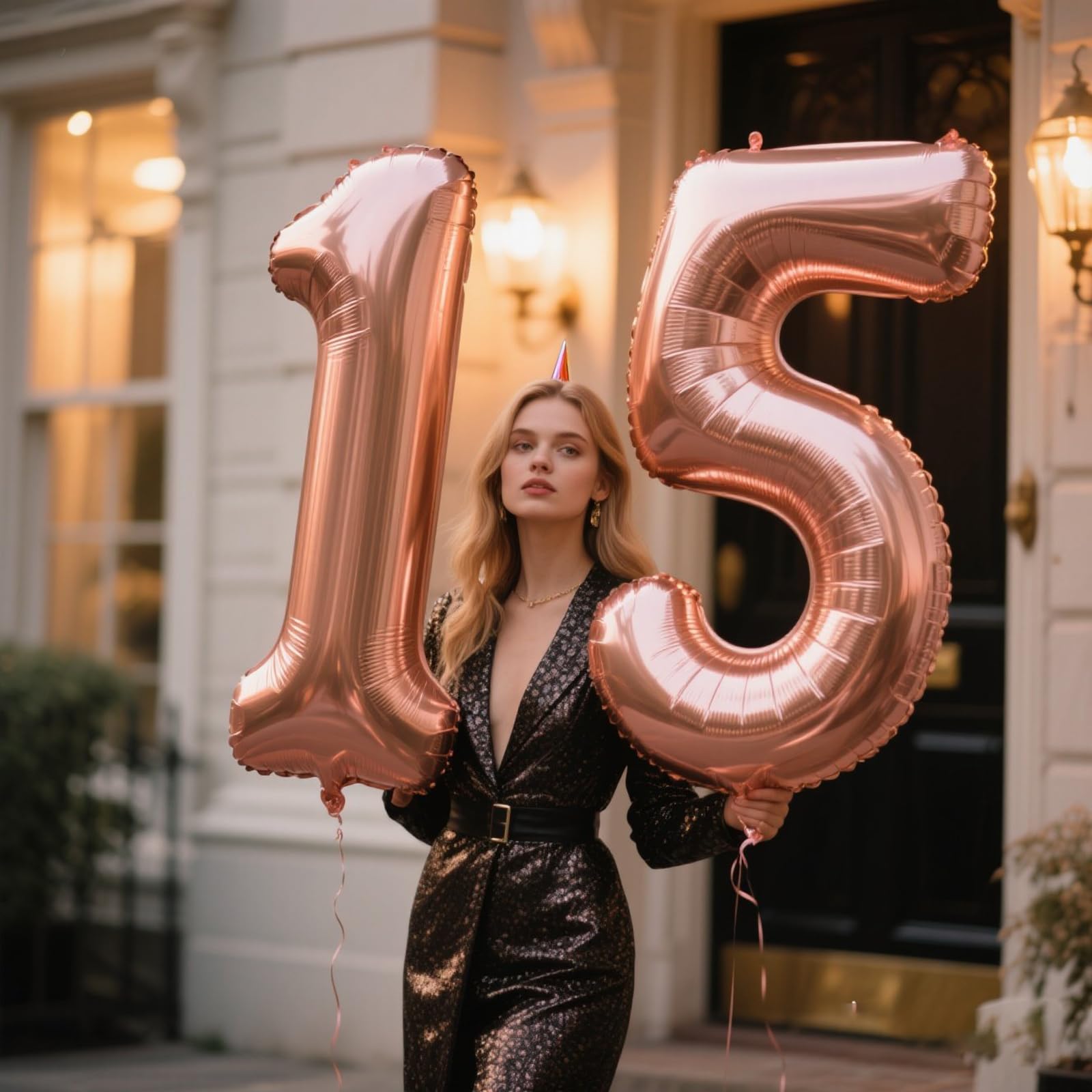 Kelfuoya rose gold 40in foil balloon highlights milestone moments for photos and memories.