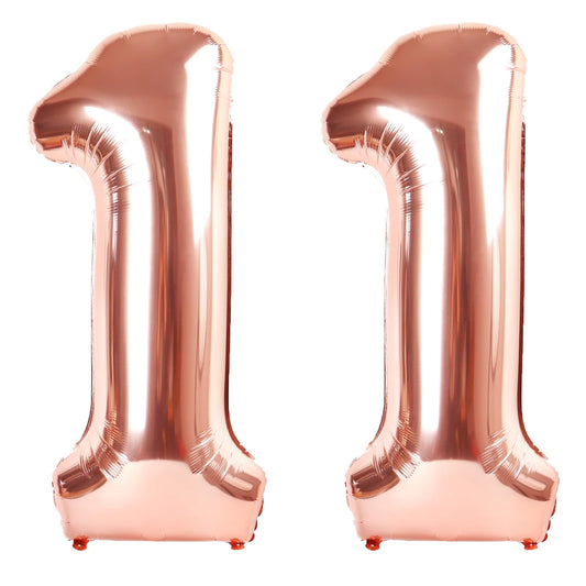 Kelfuoya rose gold 40-inch number 11 balloon front view for party centerpiece