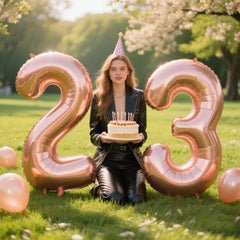 Kelfuoya rose gold 40-inch 23 balloon closeup shows metallic finish