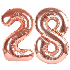 Kelfuoya rose gold 40-inch number 28 balloon for a bold birthday backdrop.