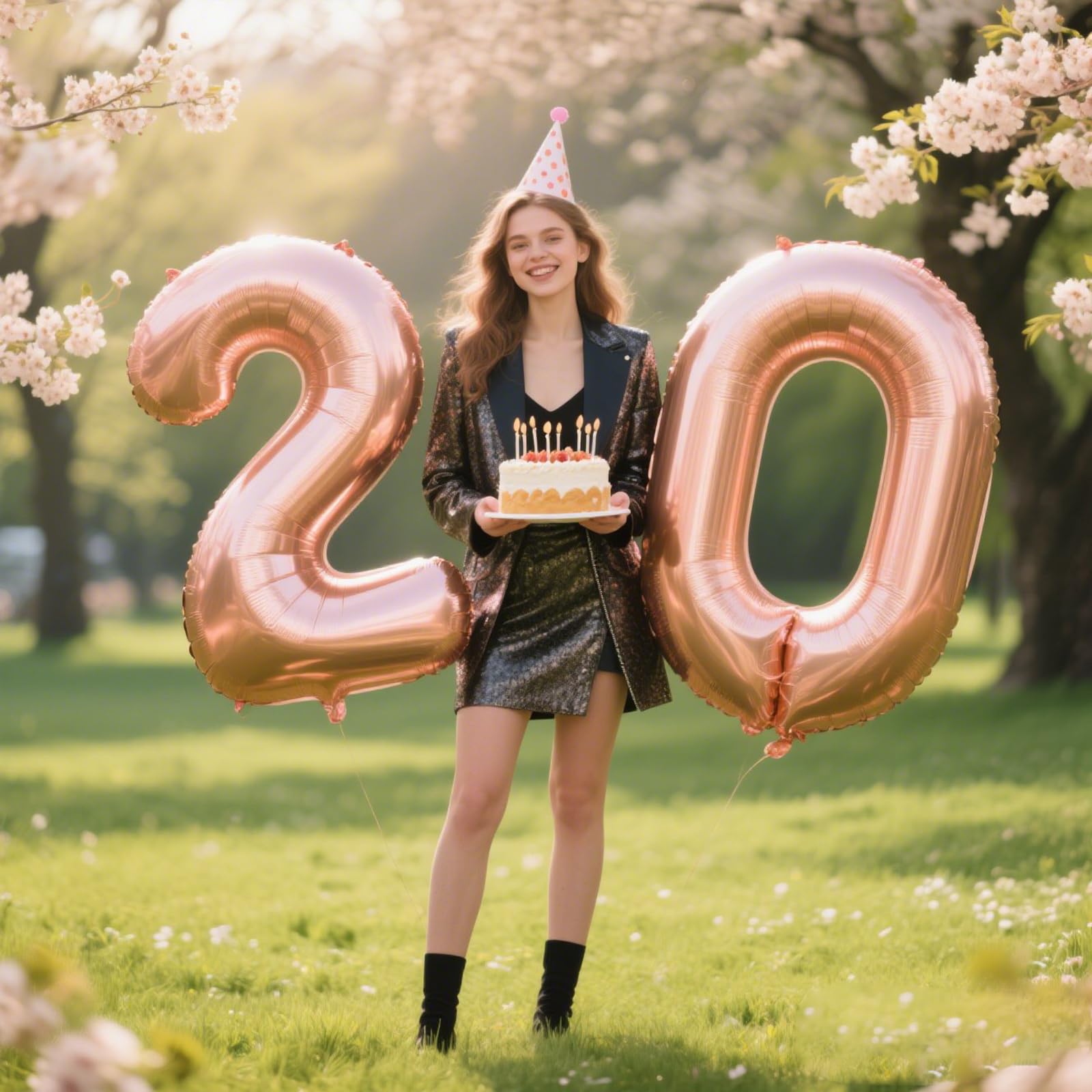 Kelfuoya rose gold birthday backdrop featuring a 40-inch number balloon