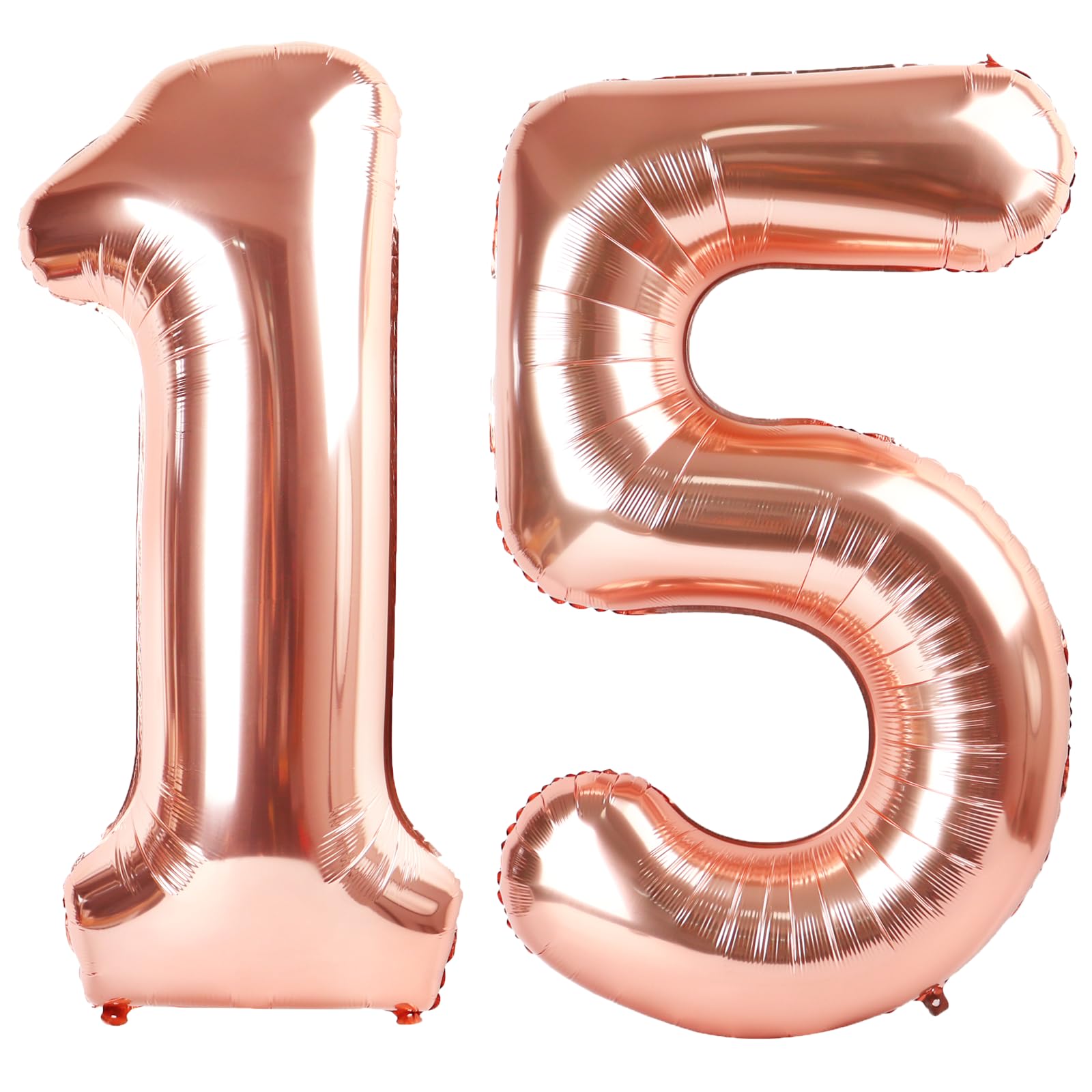 Kelfuoya rose gold 40in number 15 balloon creates a striking wall display for birthdays.