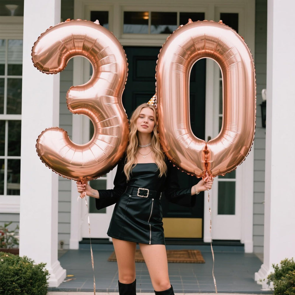 Kelfuoya rose gold 30 balloon 40-inch in use as a celebration centerpiece background