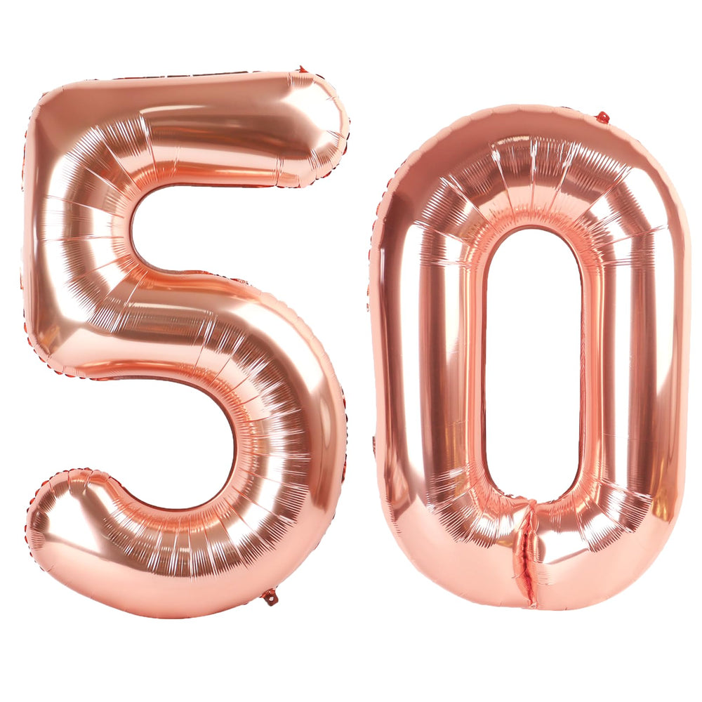 Kelfuoya rose gold number 50 balloon close-up showing premium shine for elegant birthday decor