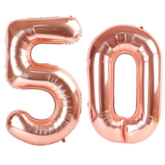Kelfuoya rose gold number 50 balloon close-up showing premium shine for elegant birthday decor