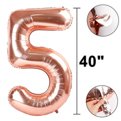 Kelfuoya rose gold number 50 balloon hung on wall provides a striking party focal point