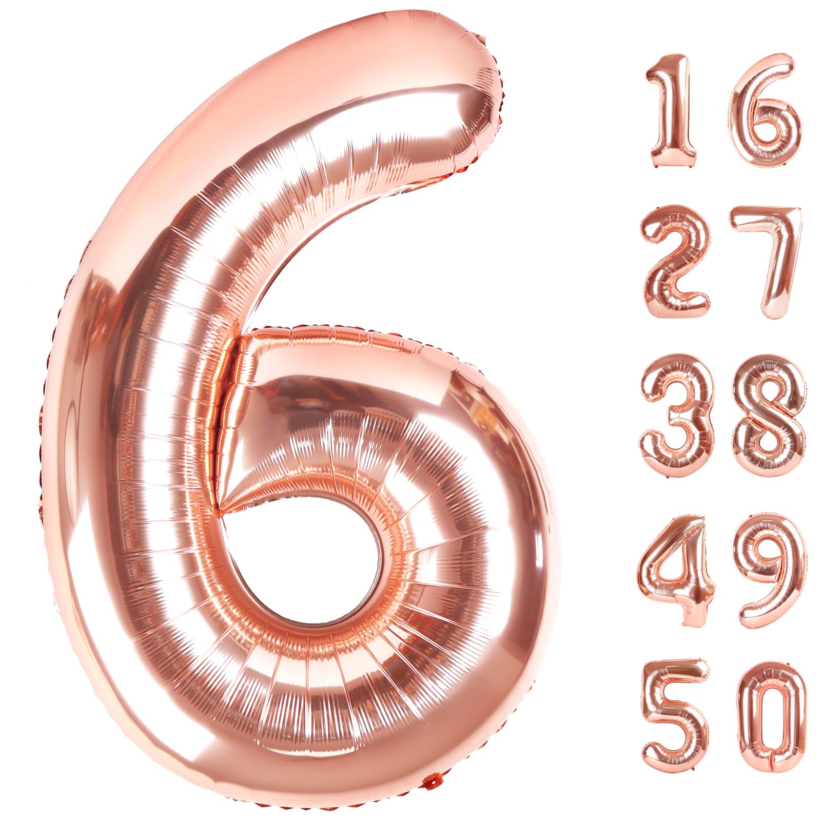 Kelfuoya rose gold number 6 balloon, 40-inch, ideal for milestone photo backdrops and elegant party decor.