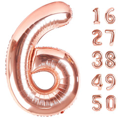 Kelfuoya rose gold number 6 balloon, 40-inch, ideal for milestone photo backdrops and elegant party decor.