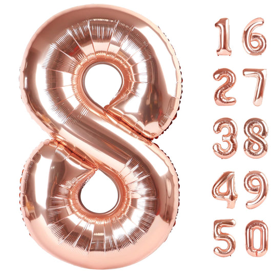 Kelfuoya Rose Gold Number 8 balloon, 40-inch, perfect for photo-ready birthday displays