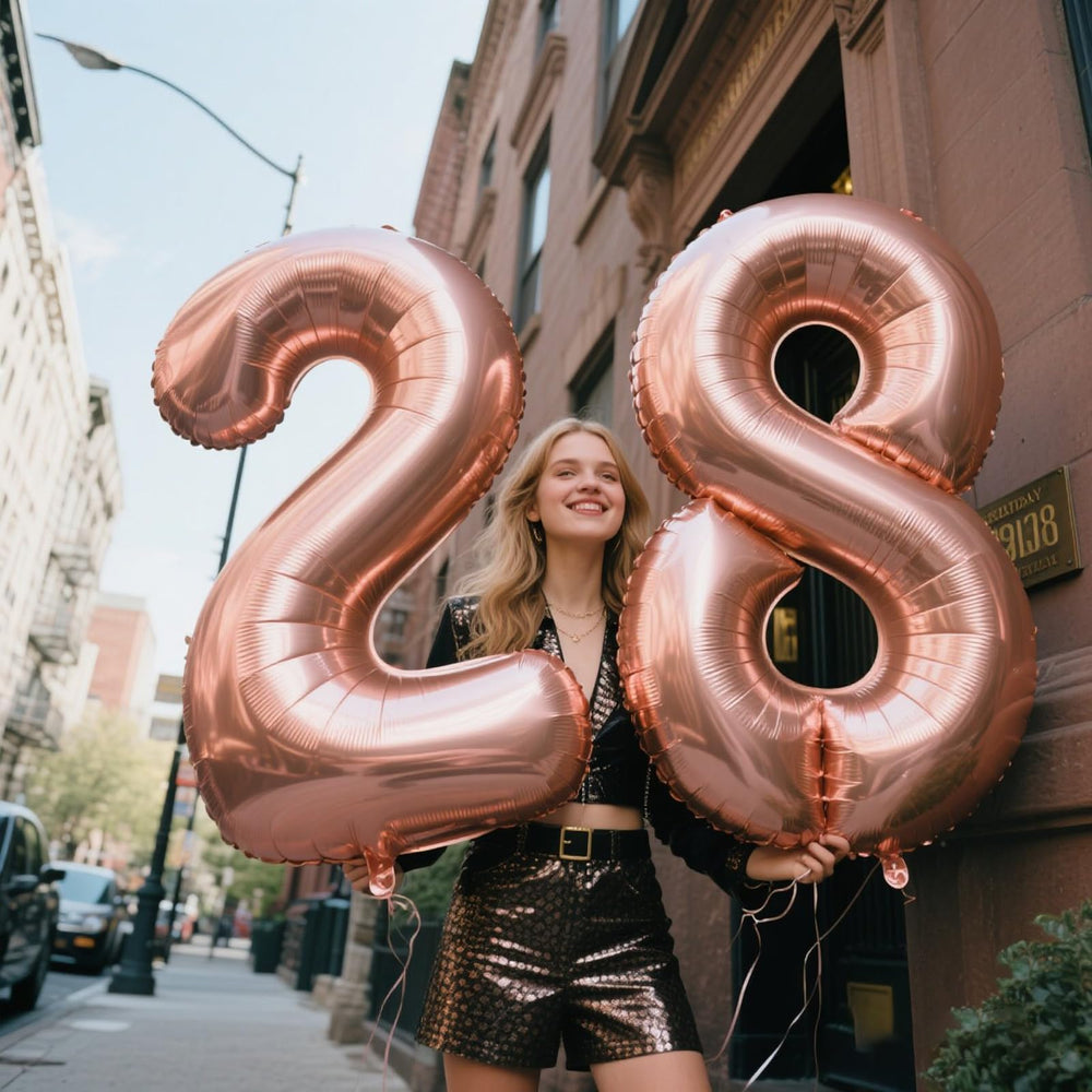 Kelfuoya Rose Gold Number 8 balloon easy to inflate with included straw