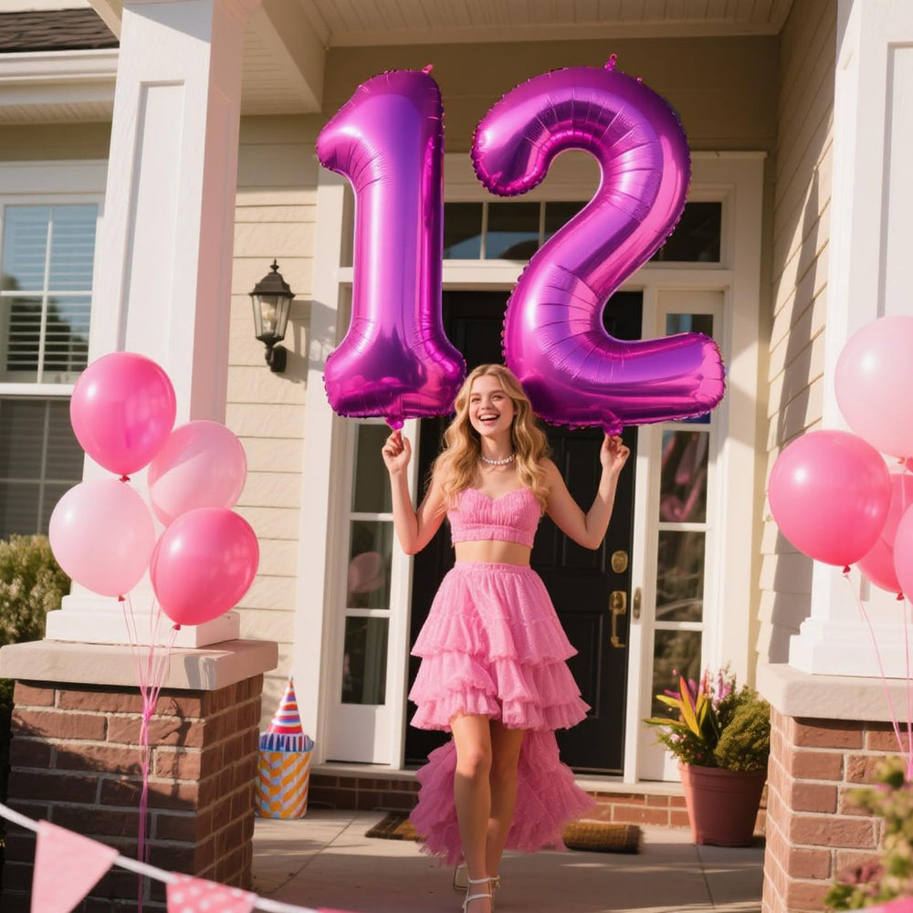 Kelfuoya 40-inch rose purple number balloon creates a striking anniversary backdrop