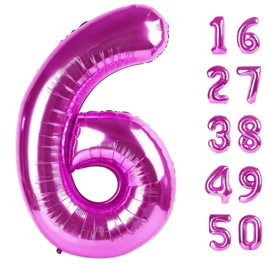 Kelfuoya rose purple number 6 balloon 40 inch displayed as a bold birthday centerpiece