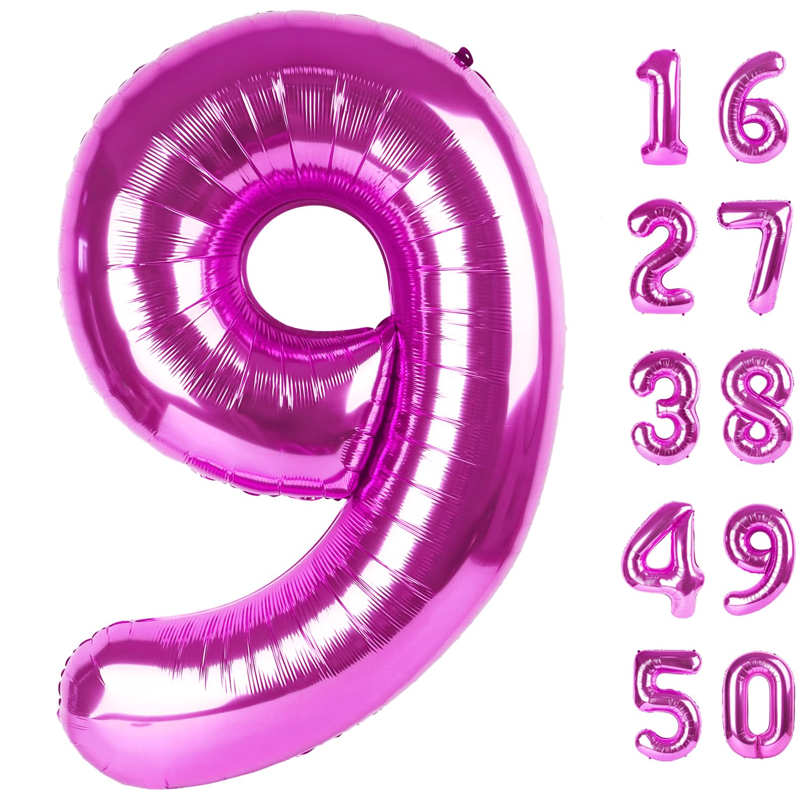 Kelfuoya rose purple 40-inch number 9 foil balloon creates a dramatic backdrop.