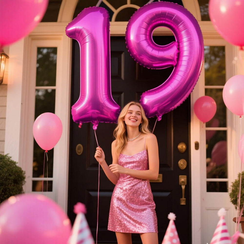 Kelfuoya rose purple 40-inch number 9 balloon close up shows glossy finish.