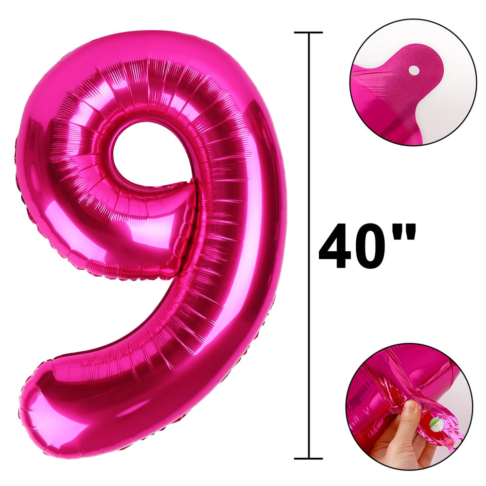 Kelfuoya Rose Red Number 9 balloon creates a bold wall display and backdrop.