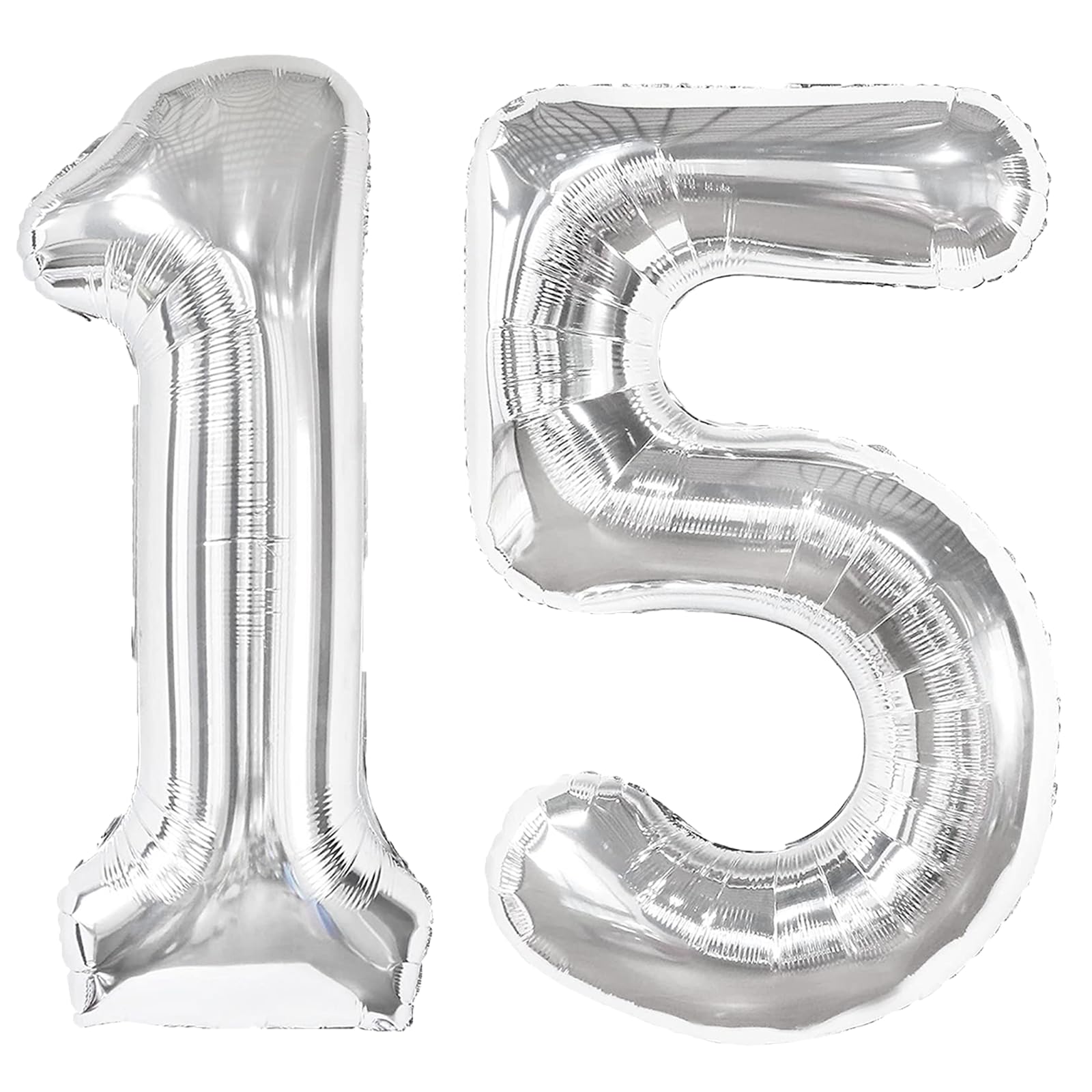 Kelfuoya silver 15-number balloon front view, 40-inch display for birthdays.