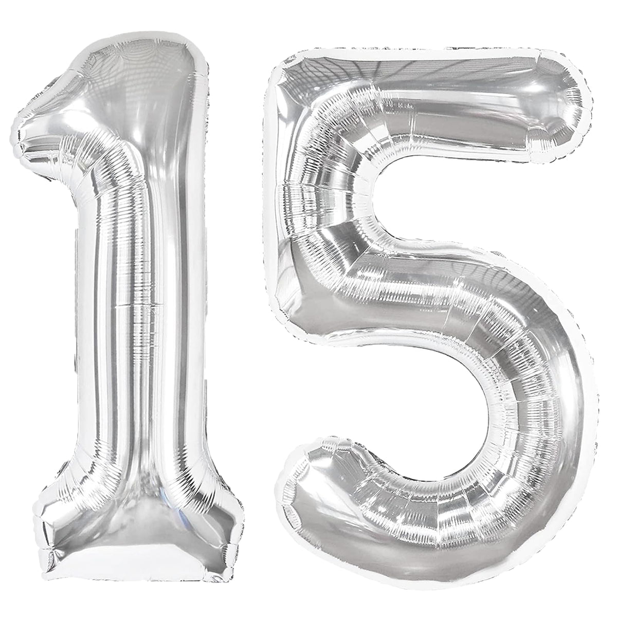 Kelfuoya silver 15-number balloon front view, 40-inch display for birthdays.