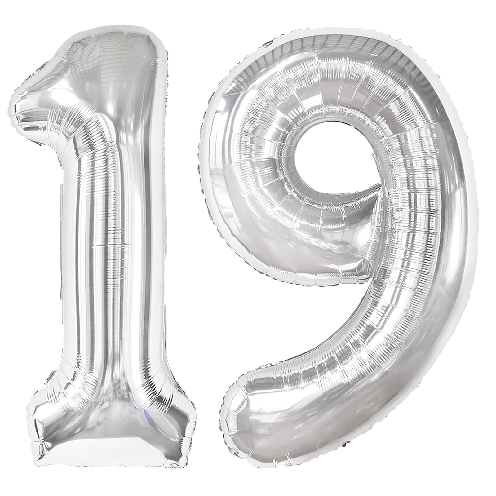 Kelfuoya silver number 19 balloon, 40-inch size, creates a dramatic party backdrop.