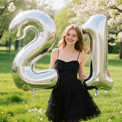Kelfuoya silver 21 balloon wall decor setup for milestone celebrations
