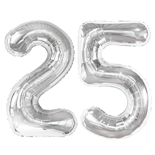 Kelfuoya silver number 25 balloon 40inch creates a dramatic backdrop for celebrations