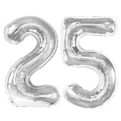 Kelfuoya silver number 25 balloon 40inch creates a dramatic backdrop for celebrations