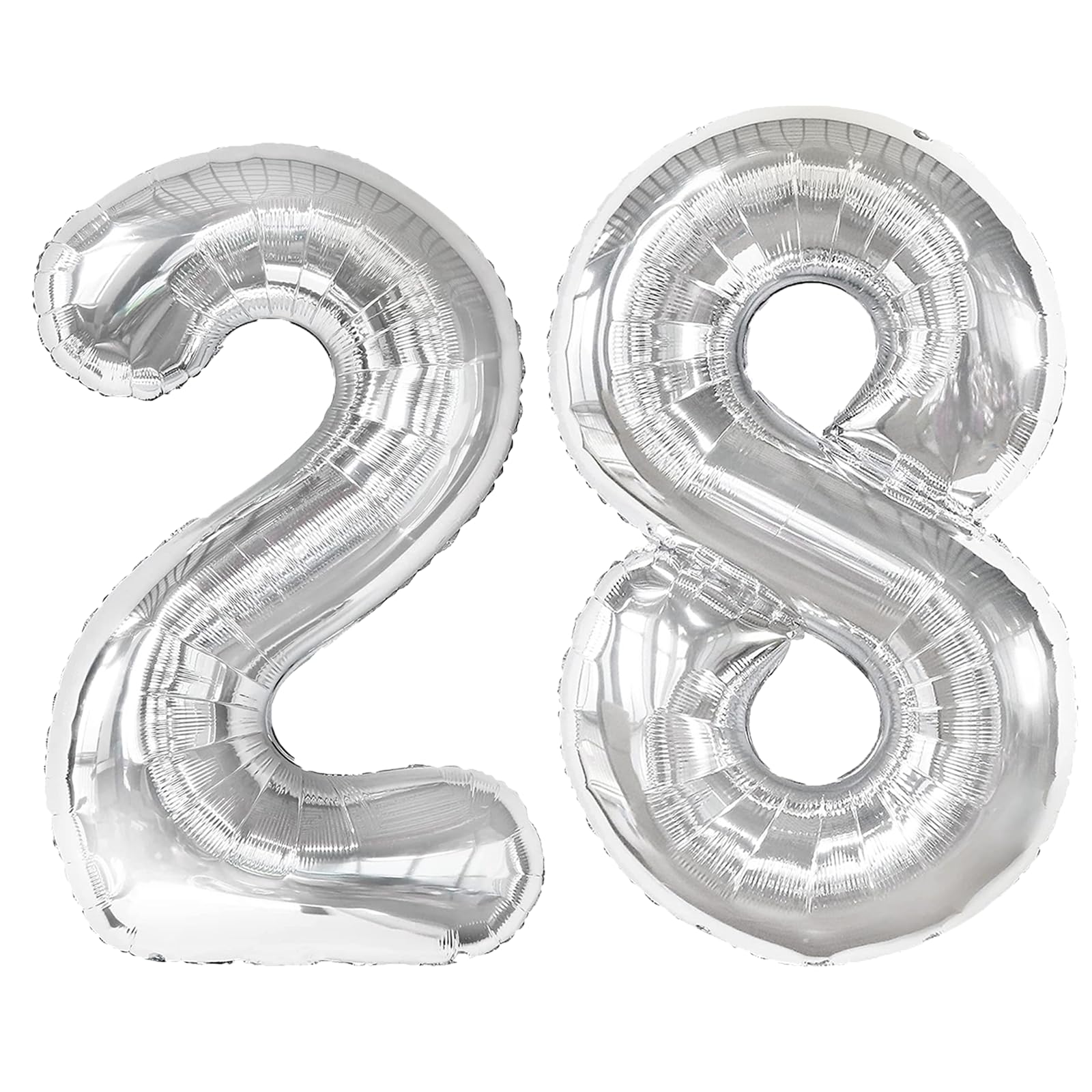Kelfuoya silver number 28 balloon front view for an elegant birthday backdrop