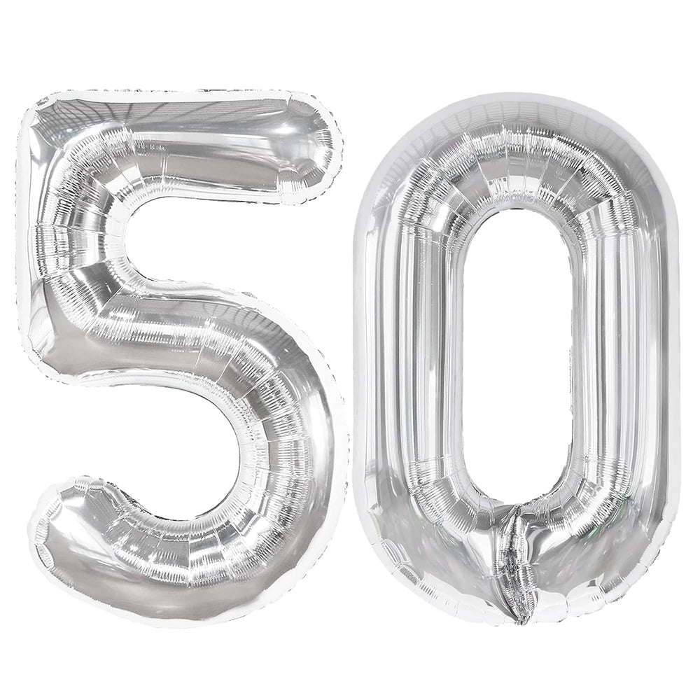Kelfuoya silver 50 balloon front view enhances milestone photos.