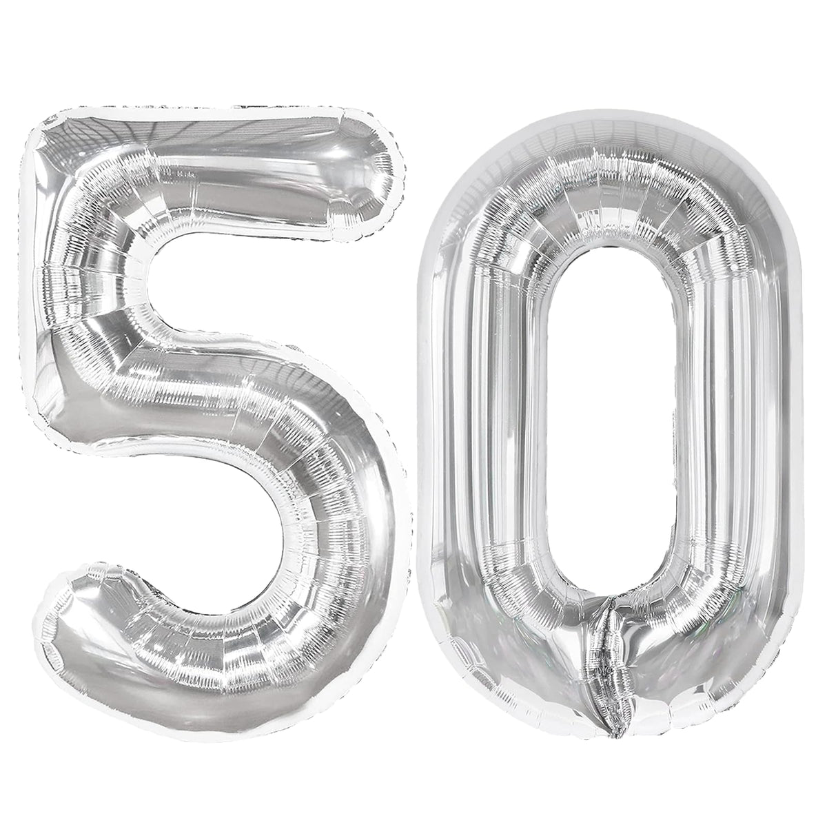 Kelfuoya silver 50 balloon front view enhances milestone photos.