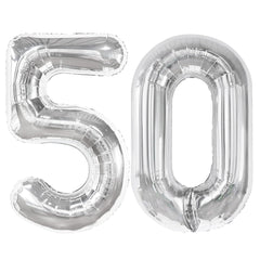 Kelfuoya silver 50 balloon front view enhances milestone photos.