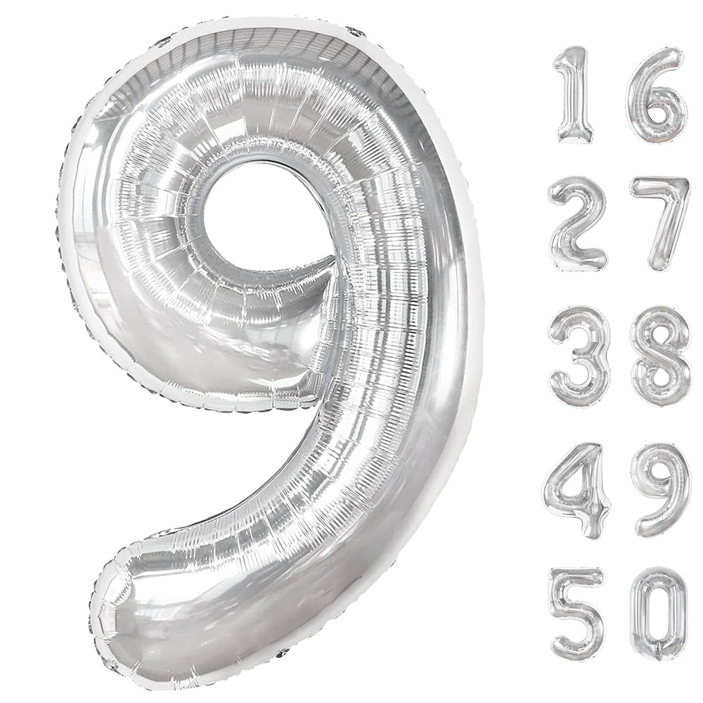 Kelfuoya 40 inch silver number 9 balloon for dramatic party decor and photos