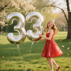 Kelfuoya silver number balloon as a versatile party centerpiece.