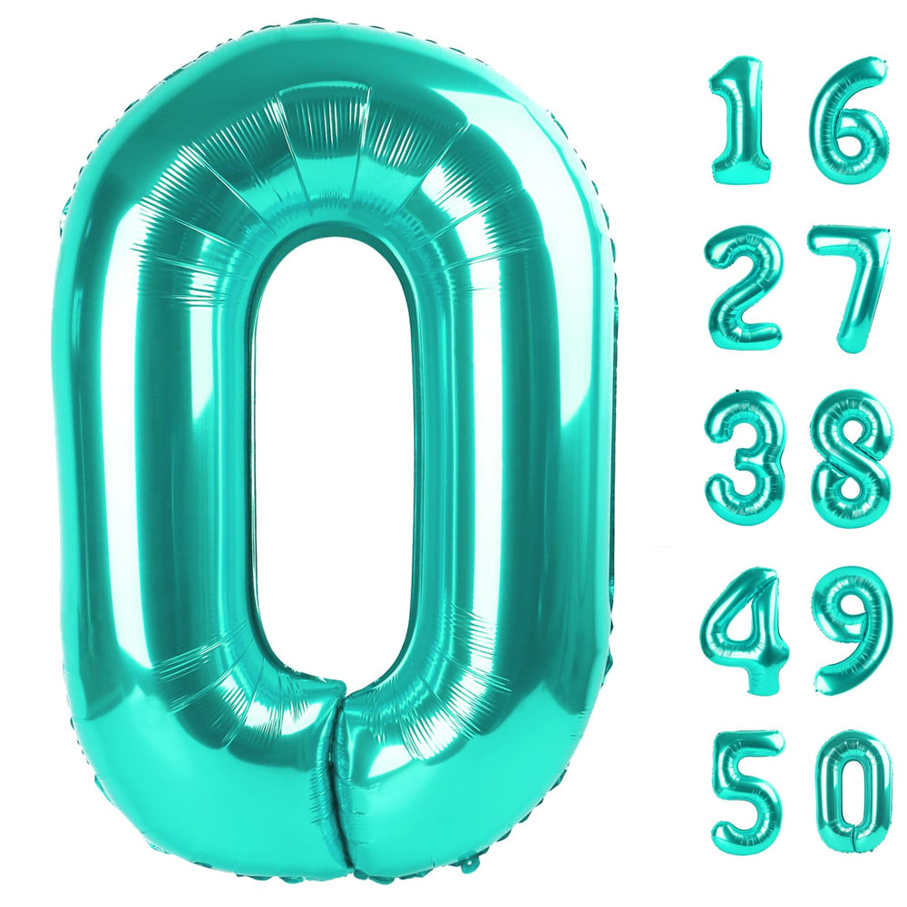 Kelfuoya teal 40-inch number 0 balloon for bold milestone celebrations.