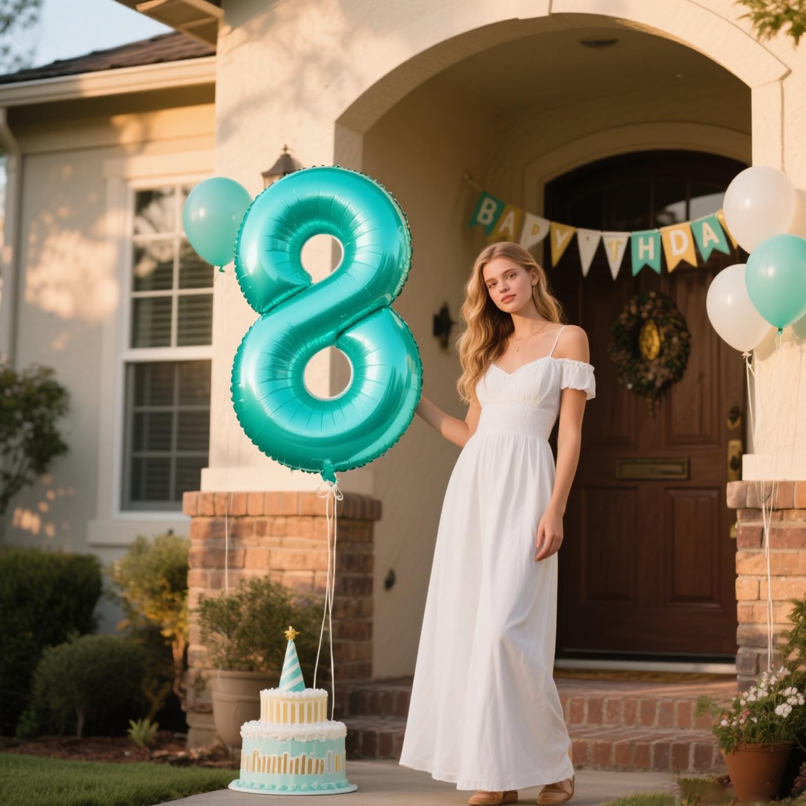 Kelfuoya teal 8th anniversary balloon brightens photo moments