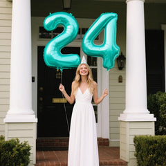 Kelfuoya teal foil number balloon brings festive flair to parties.