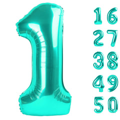 Kelfuoya Teal Number 1 40-inch balloon for birthday party decor.