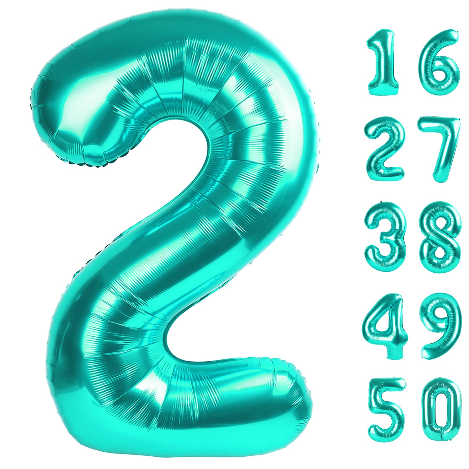 Kelfuoya teal number 2 balloon, 40-inch size, ideal for striking birthday displays